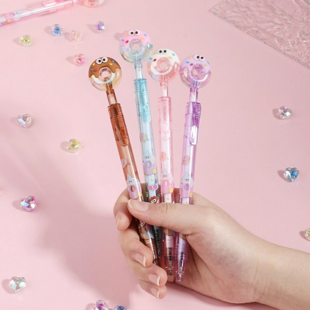Kawaii Donut Character Gel Pens, Black Ink, 0.5mm