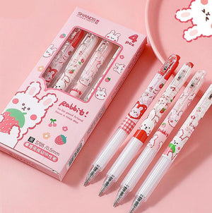 Cute Strawberry Rabbit Themed Gel Pens - Set of 4