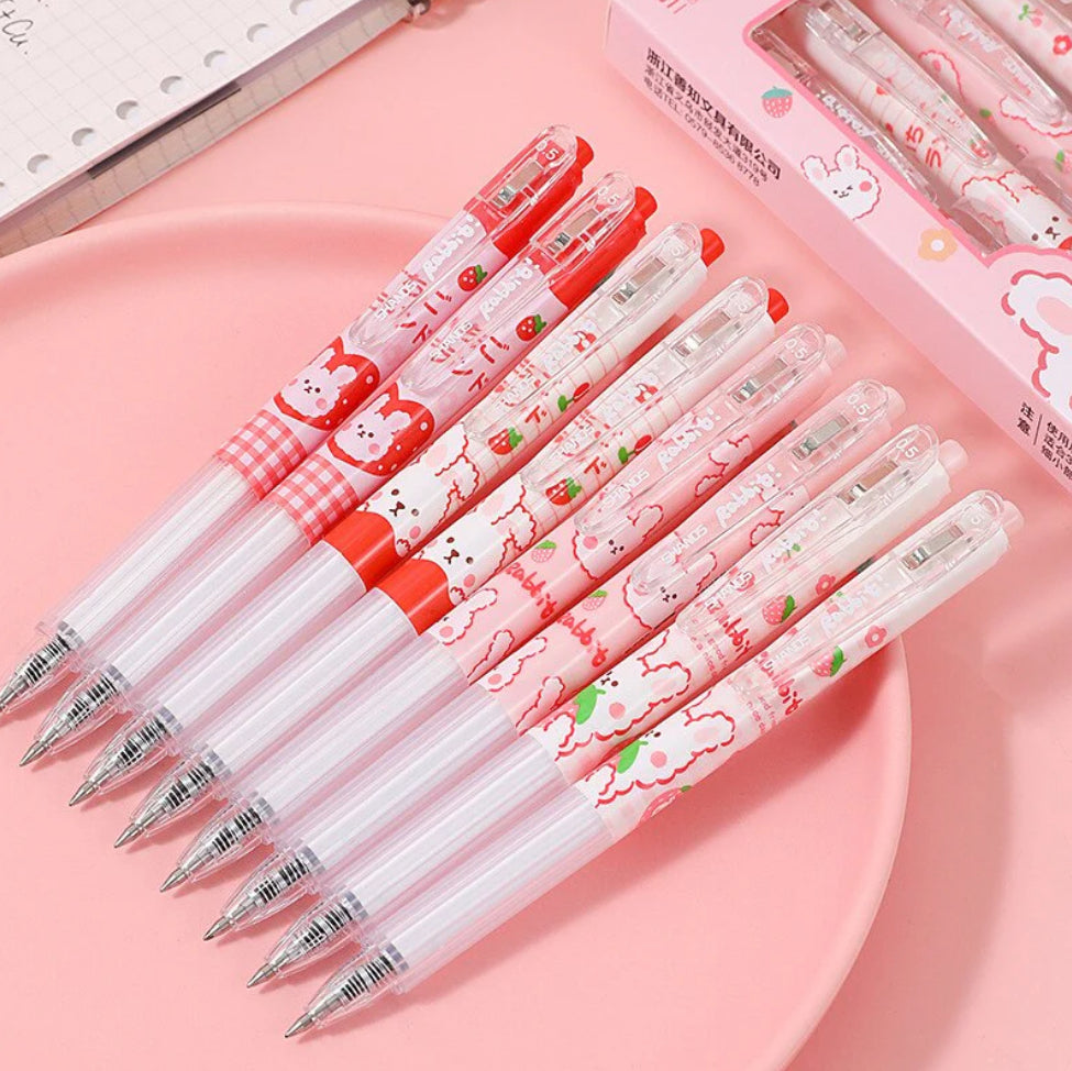 Cute Strawberry Rabbit Themed Gel Pens - Set of 4