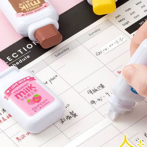 Cute Milk Bottle White Out Corrector, 6M Correction Tape, Diary Stationery Supply, School Supply, Japanese Kawaii Stationery