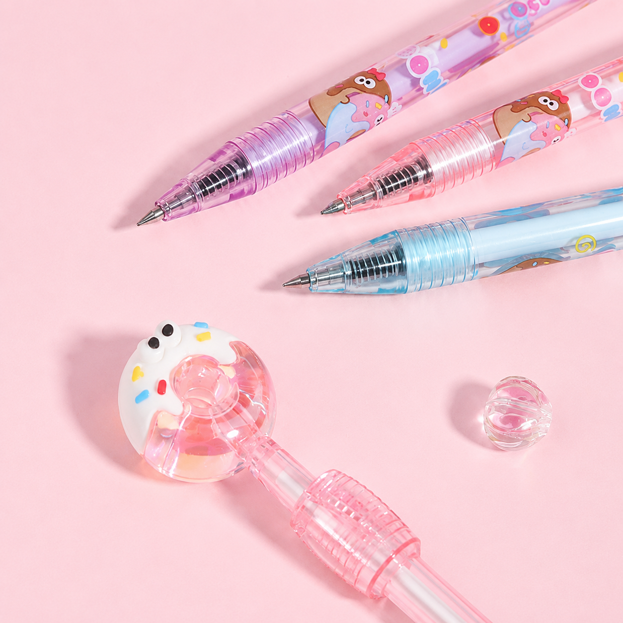 Kawaii Donut Character Gel Pens, Black Ink, 0.5mm