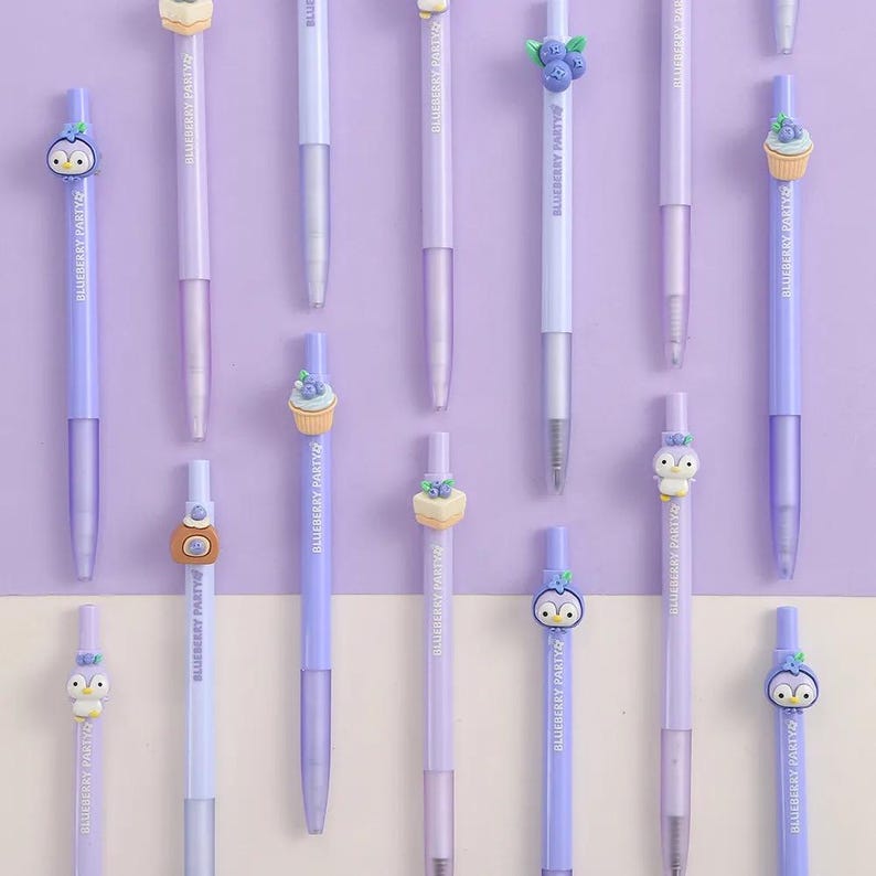 Kawaii Blueberry Penguin Gel Pens: Black Ink, 0.5mm Tip