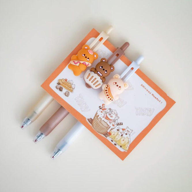 Kawaii Bear Gel Pens: Baking Theme, Black Ink, Retractable
