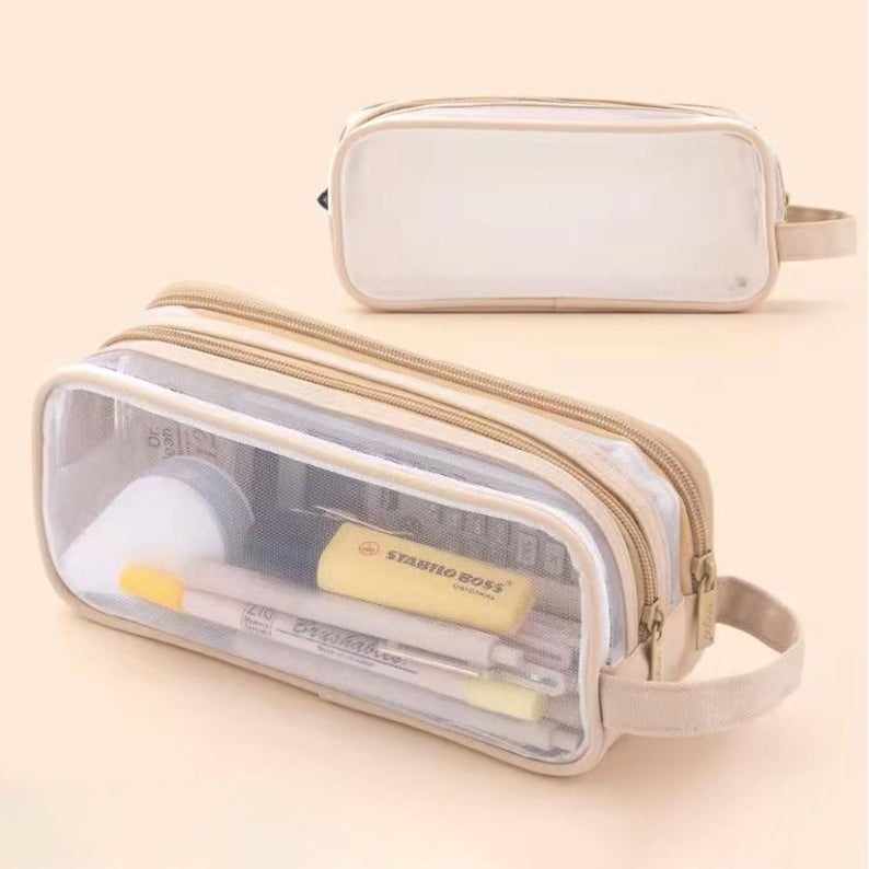 Large Mesh Pencil Case - Double Compartment, 6 Colors