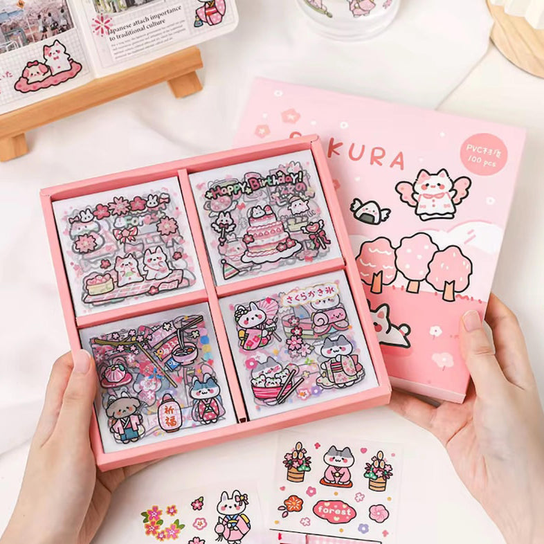 RARE Kawaii Sakura Themed Stickers - 100 Sheets of Stickers